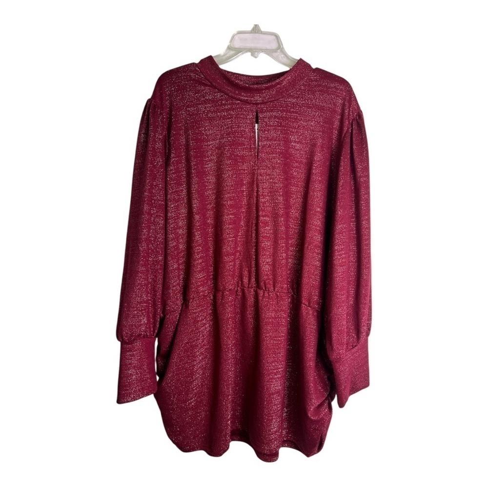 Lane Bryant Cranberry/Red Sparkle "Illusion Collection" Mock Neck Top NWT 38/40